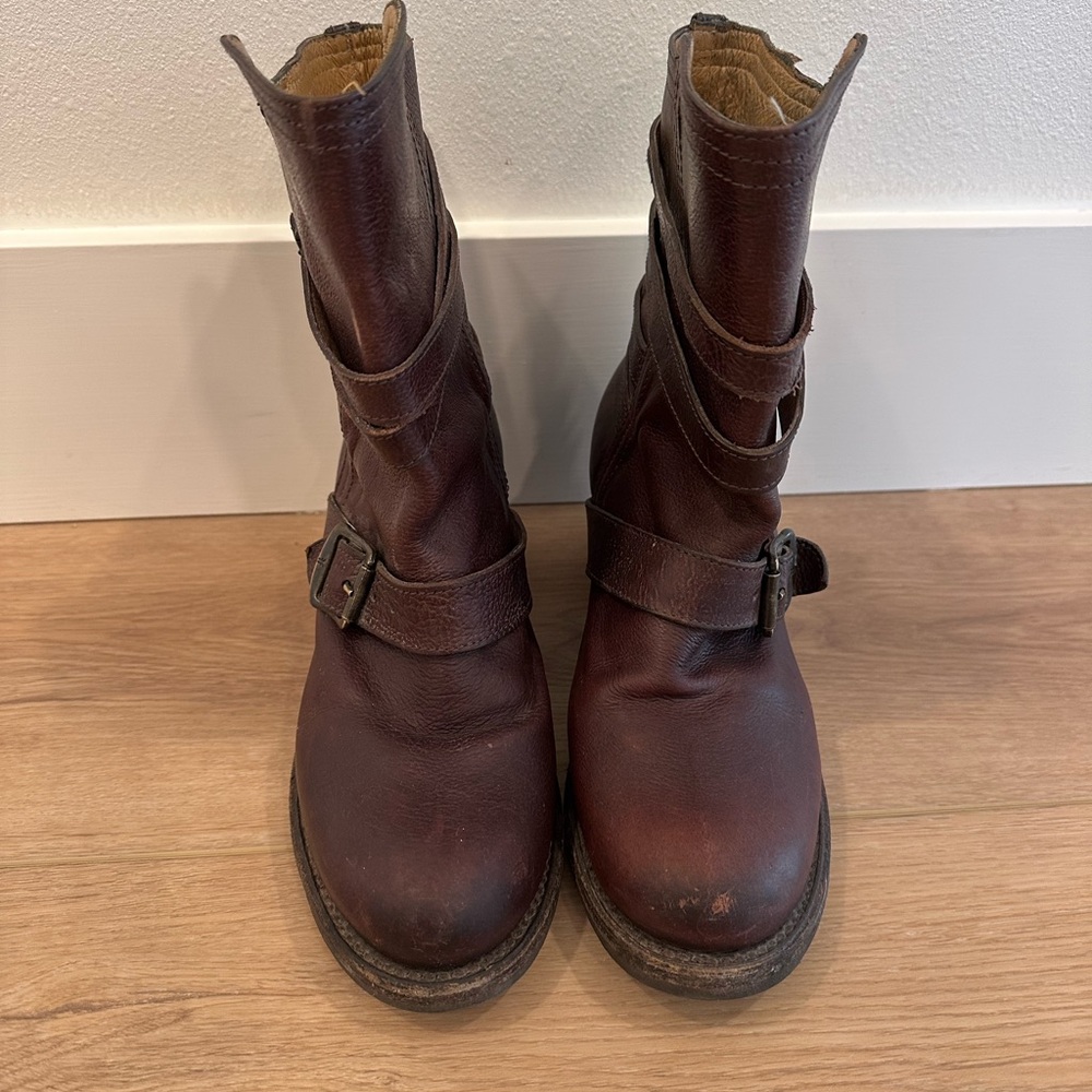 Brown Leather Buckle Boots